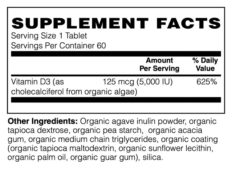 Organic Whole Food Vitamin D-3 125 mcg (5,000 IU)